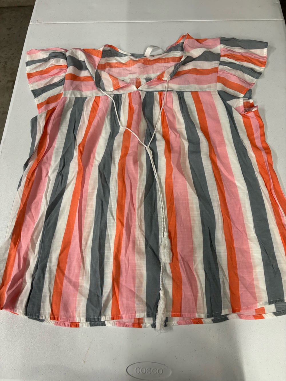 NY Collection Striped Pink Orange Gray White Tie-Front Blouse